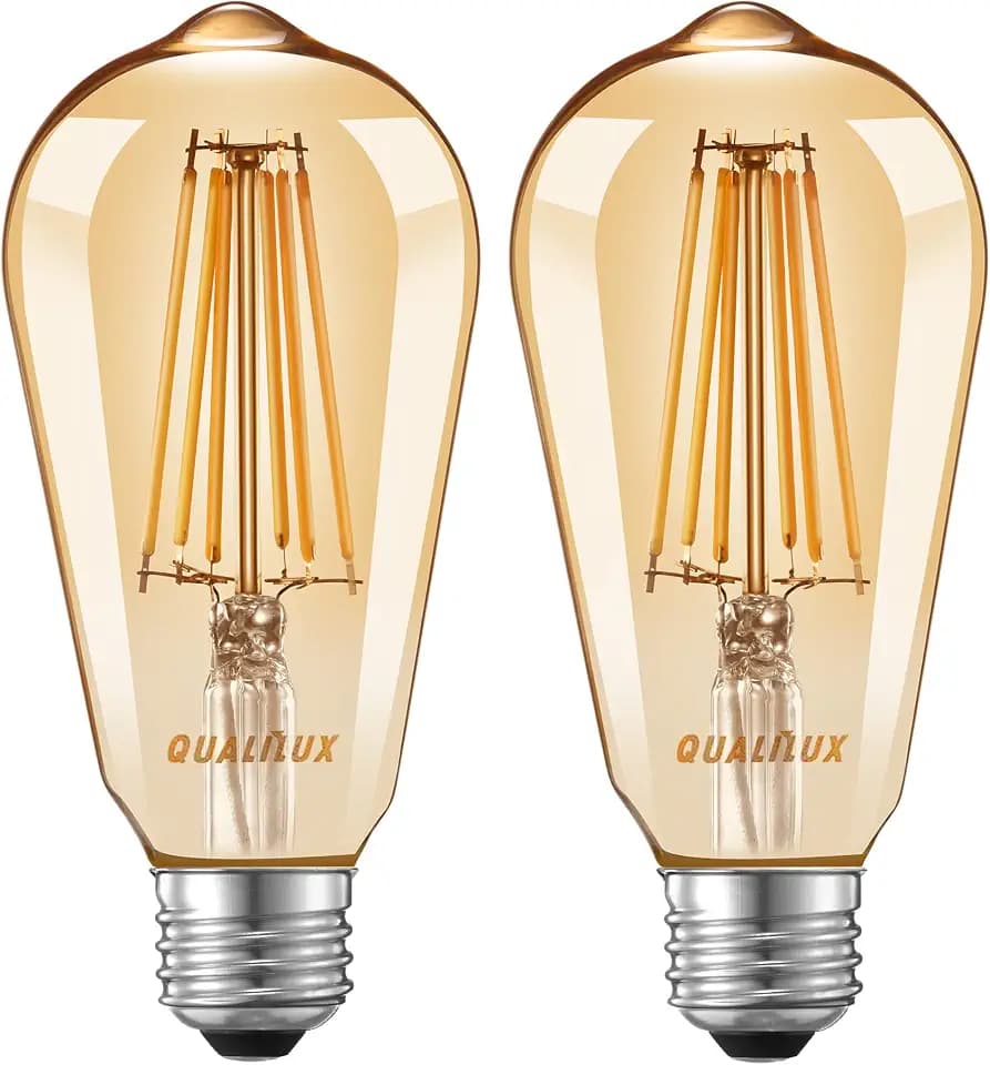 Qualilux Dusk to Dawn ST19 LED Edison Light Bulbs, Vintage Amber Glass, 2300K Amber Warm, 6.5W=60W, Non-Dimmable Auto On/Off Light Sensing LED Filament Bulb Outdoor, 700LM, E26, 2-Pack, HQ-H027