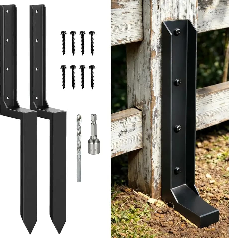 Fence Post Repair Kit Heavy Duty – Thickened Steel Fence Post Anchor Ground Spike, Fence Repair Kit Quick Fix Broken/Leaning Wood Fence Posts, Wooden Fence Post Stabilizer Stakes (2 Pack, Black)