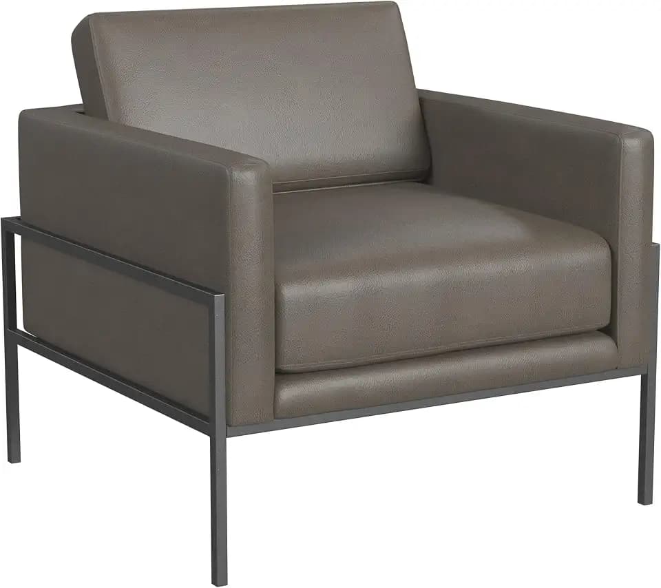 HomePop Modern Metal Frame Accent Chair - Pewter Gray Faux Leather