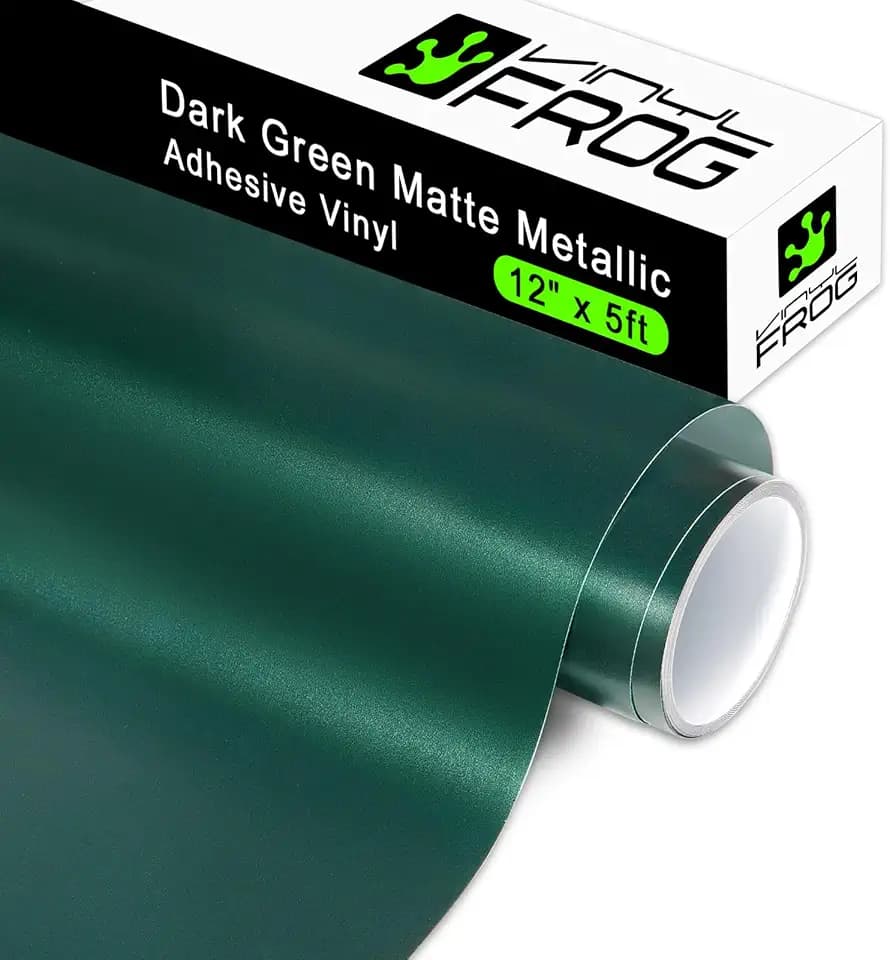 VINYL FROG Matte Metallic Dark Green Adhesive Vinyl, 12" x6ft Dark Green Permanent Vinyl Roll - Metallic Satin Green Vinyl for Home Decor, Mug, Car and Other Stickers