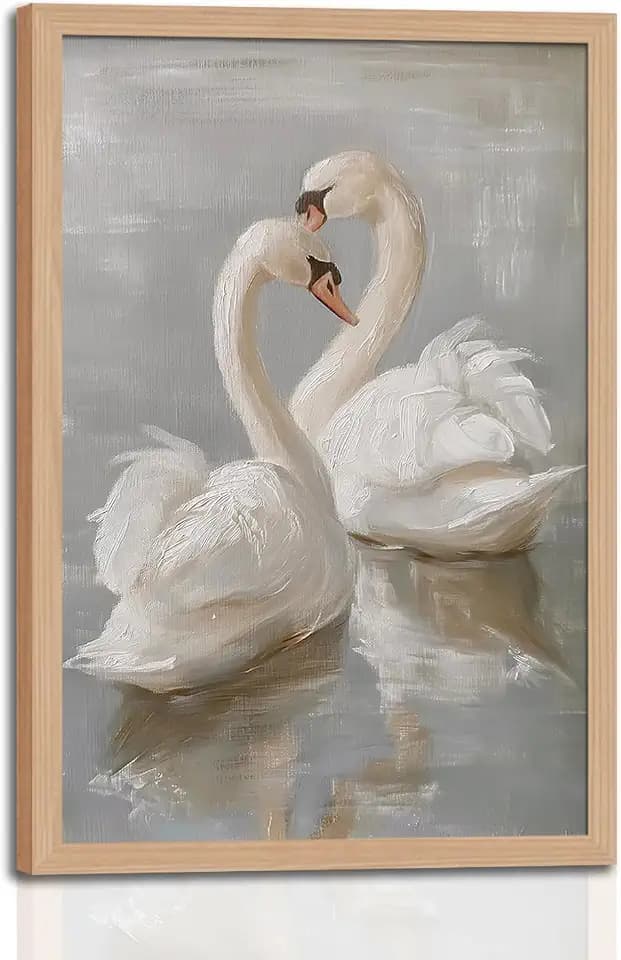 Framed Vintage Swan Wall Art Prints Decor Classical Canvas Oil Painting Poster Pastel Watercolor Swan Art Pictures Farmhouse Preparing to hang for living room Bedroom Bathroom Office 16x24in