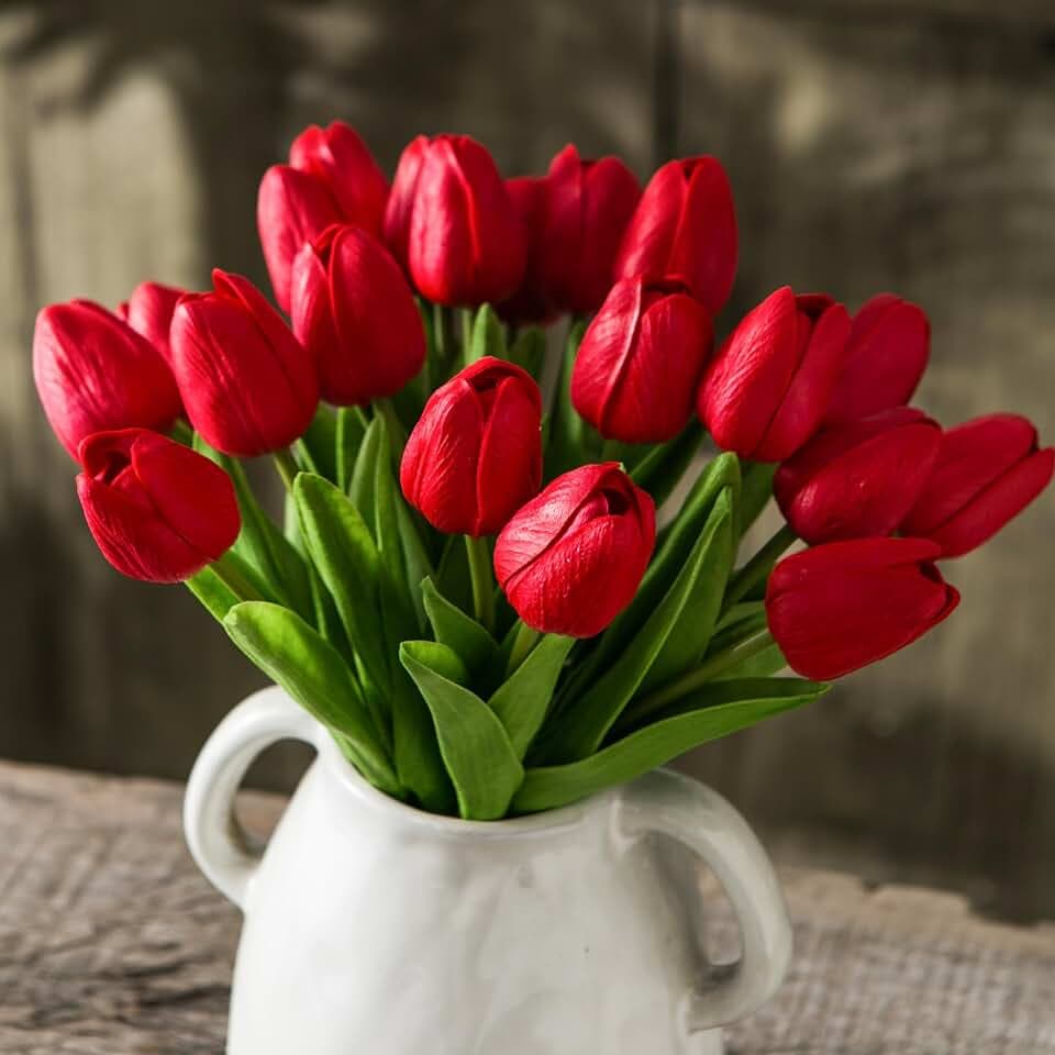 Tanvecle 20pcs Red Artificial Tulip Flowers, Fake Flowers 13" Bulk