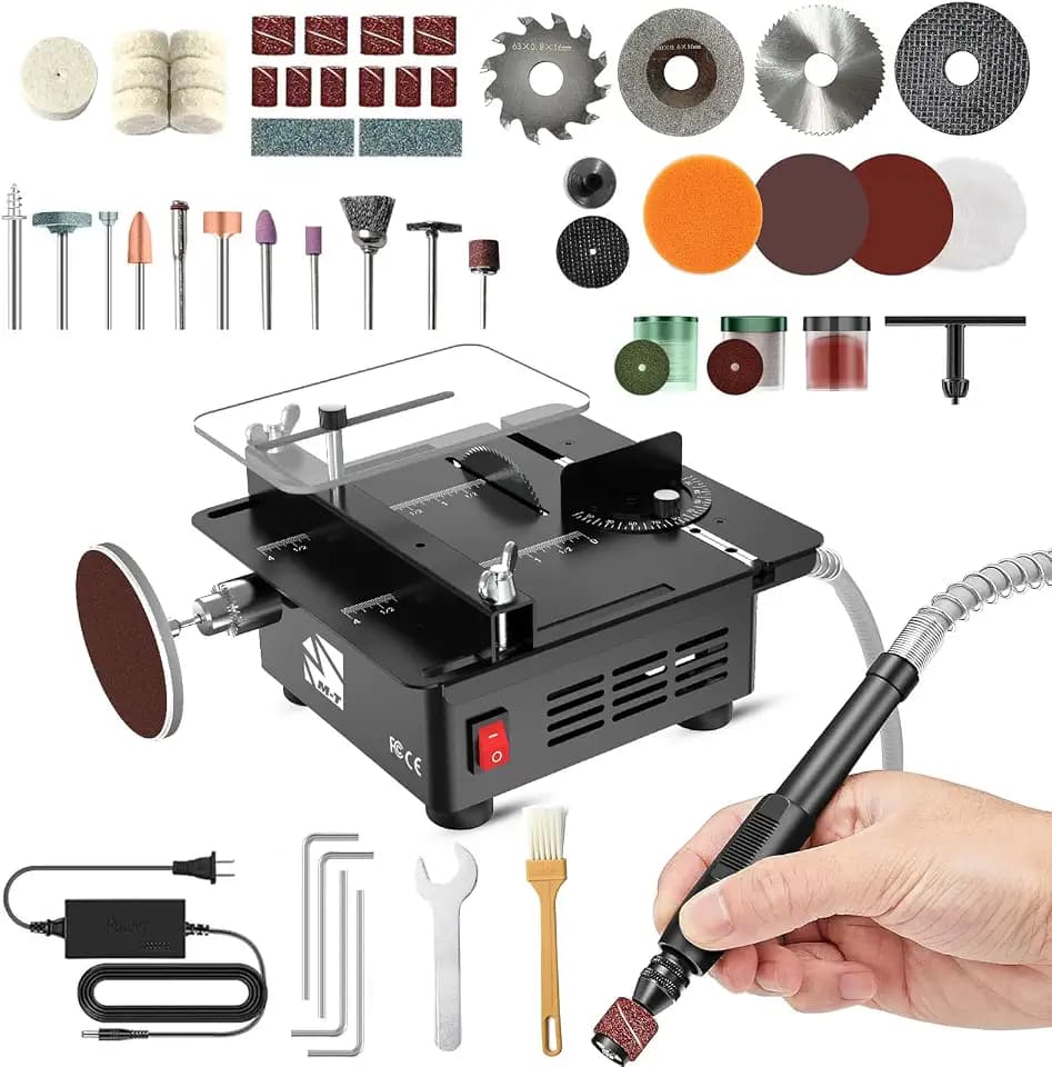 M-T Mini Table Saw for Crafts 7-Speed Hobby Saw 4 Blades Wood PCB Acrylic Cutting