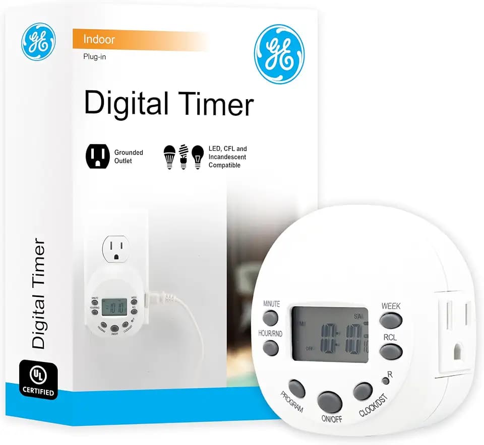 GE Plug-in Digital Timer, 1 Grounded Outlet, 7-Day Programs, White