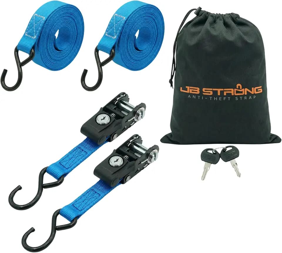Anti-Theft Ratchet Straps – 2 Pack Tie Down Straps with Keyed Lock, Cut-Resistant Webbing, Comfort Grip & Secure Latching – Locking Ratchet Straps by JB Strong