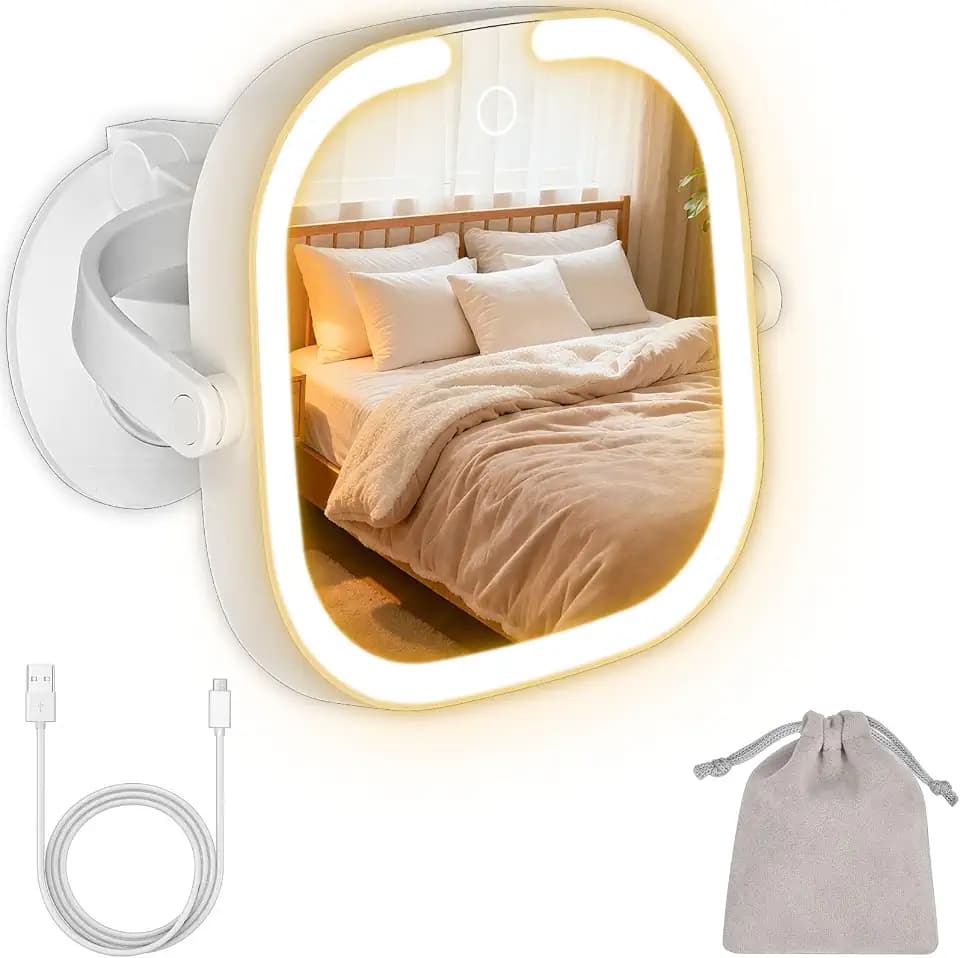 30X Magnifying Makeup Mirror with Light, Square Lighted Vanity Mirror with 3 Color Lighting Modes, Dual-Sided 1X/30X, Suction Cup Wall Mounted, Rechargeable, 360° Rotation, Portable
