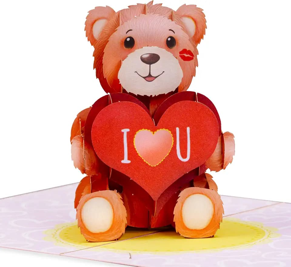Paper Love 3D Pop Up Valentine's Day Card, Teddy Bear, Gift for Valentine's Day, Birthday, Mothers Day, Wedding, Anniversary, Get Well, All Occasion - 5" x 7" Cover - Includes Envelope and Note Tag