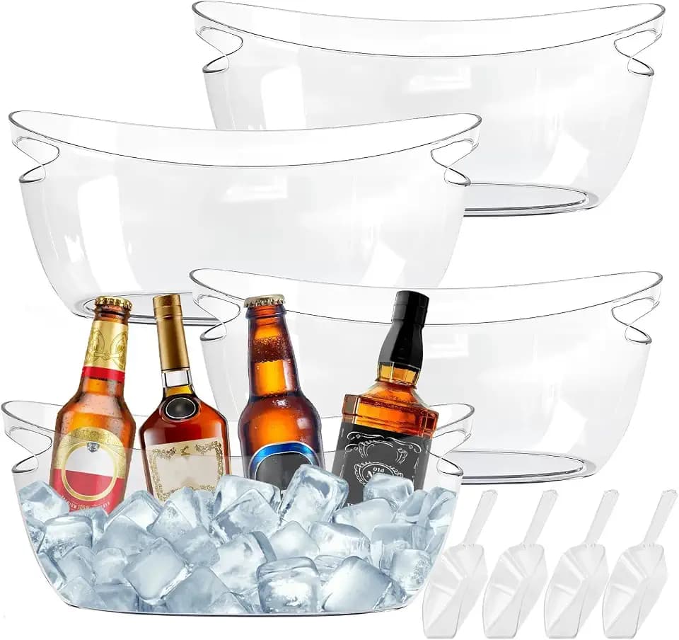 4 Pack Clear Acrylic Ice Buckets, 5.5L Mimosa Bar Beverage Tubs with Scoops