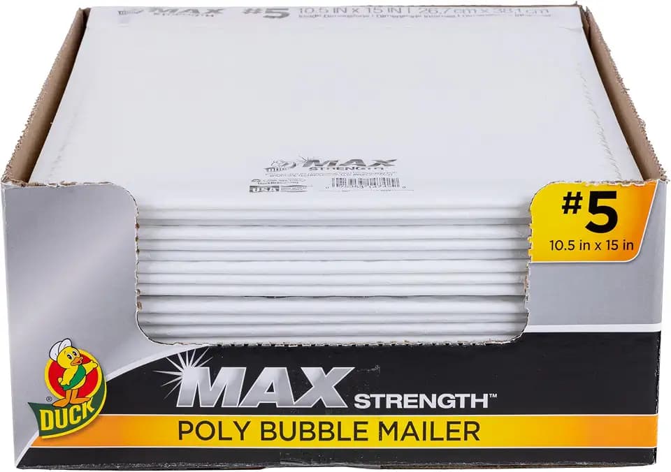Duck Max Brand #5 Poly Bubble Mailers, White, 10.5 inch x 15 inch, 25 Pack