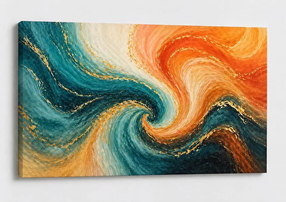 ICE ARMOR Large Abstract Swirl Canvas Wall Art Teal Orange Fluid Motion Modern Artistic Living Room Bedroom Office Decor 24x36 Inch Frameless Canvas Print - Ready to hang