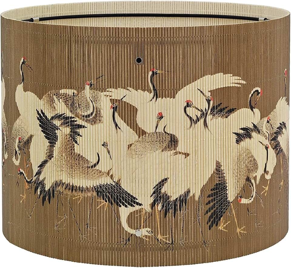 Rustic Vintage lamp shade Bamboo Material Animal Crane Pattern 11.8x9Inch