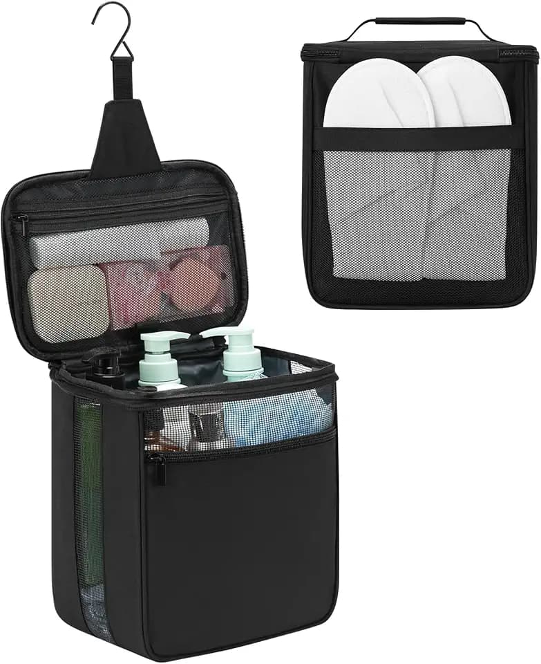 Shower Caddy Mesh Shower Bag Portable College Dorm Room Essentials for Guys Girls,Hanging Shower Organizer for Camping,Traveling,Gym,Men,Women (Black, Medium)