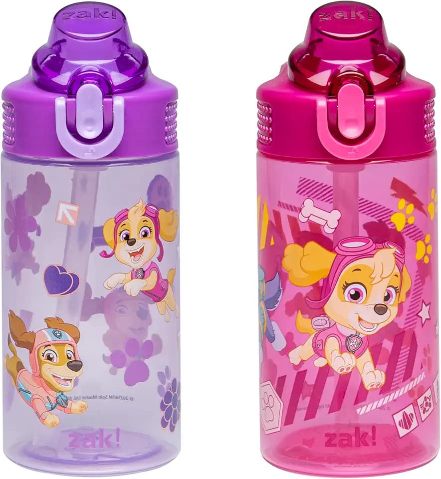 Zak Designs PAW Patrol Sage 16oz Leak-Proof Straw Kids Water Bottle, 2-Pack