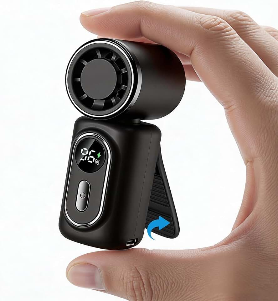 Portable rechargeable handheld small fan, With built-in fixed clamp