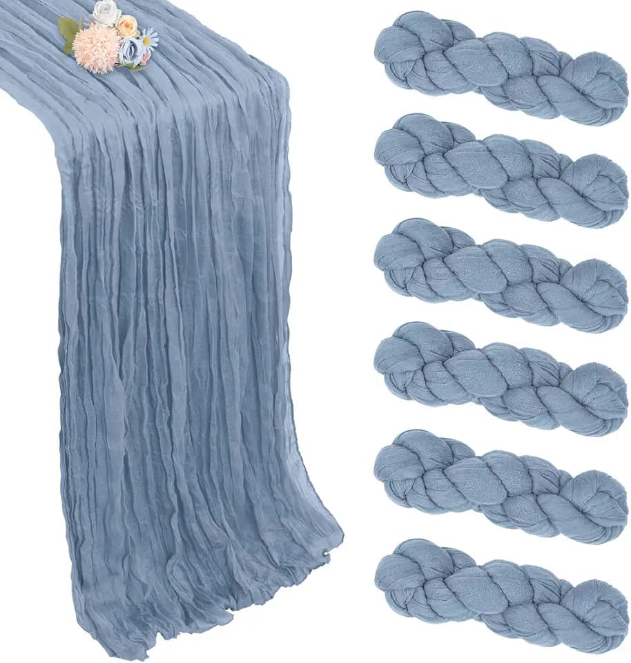 6 Pack Dusty Blue Cheesecloth Table Runner 35 x 120 Inch
