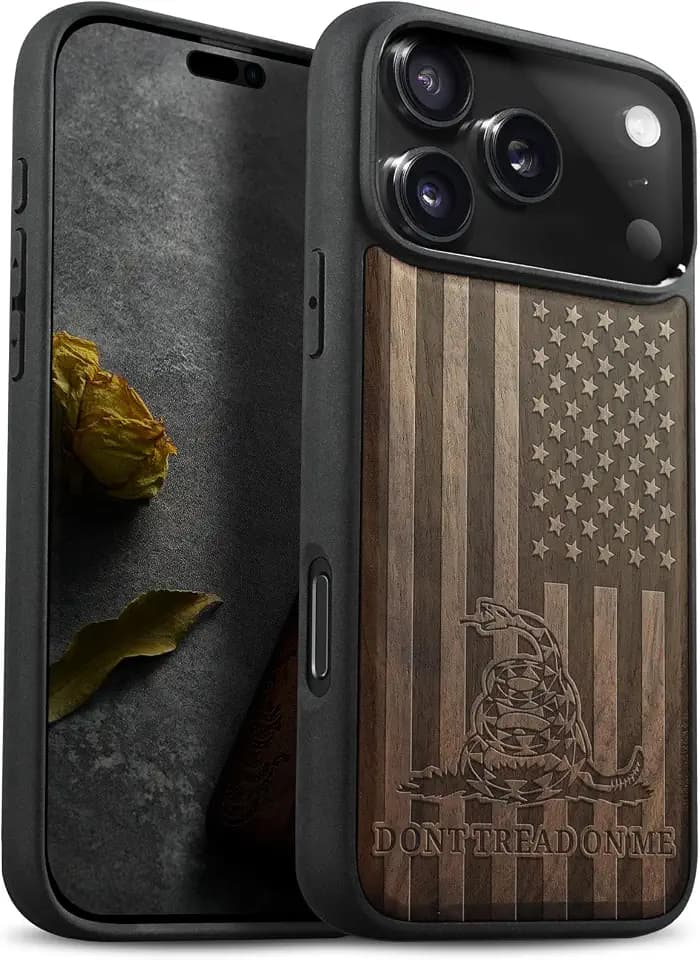 Carveit Wood Case for iPhone 17 Pro, Patriot Flag, Walnut