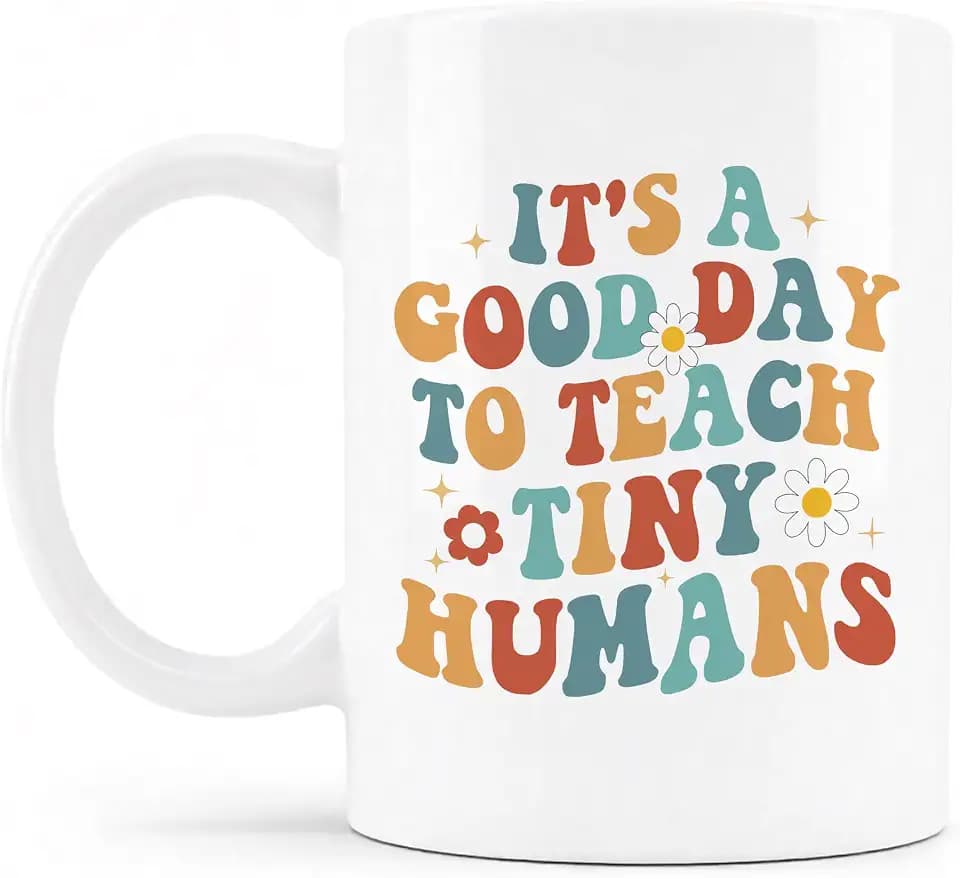 Groovy Teacher Mug, Daycare Preschool Kindergarten Teachers Gifts Ceramic Coffee Cup, Teacher Appreciation Gifts, It's a Good Day to Teach Tiny Humans Coffee Tea Mugs 11 oz