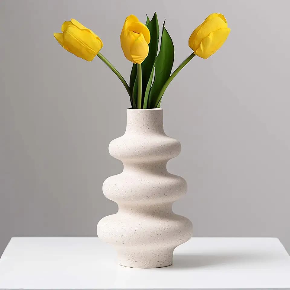 Steviieden Ceramic Vase, Boho Home Decor Vase, Off White, L