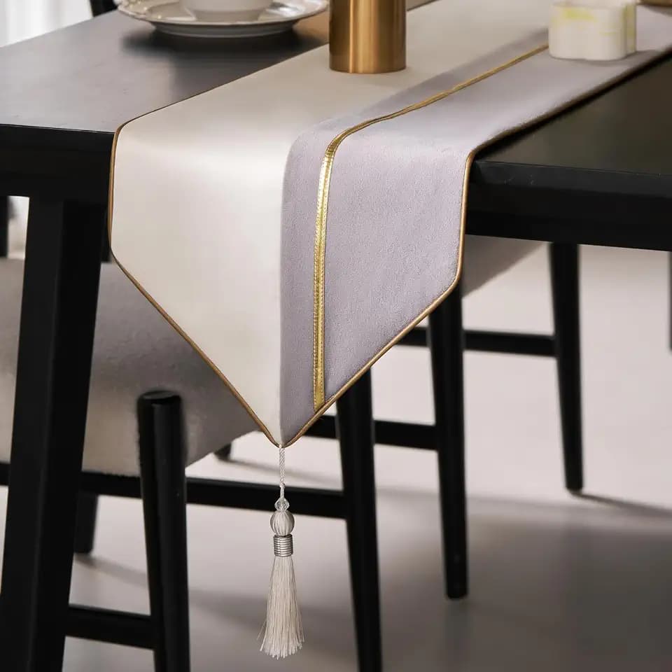Avigers Table Runner 12 x 59 Inch, Grey White, Geometric, Tassels