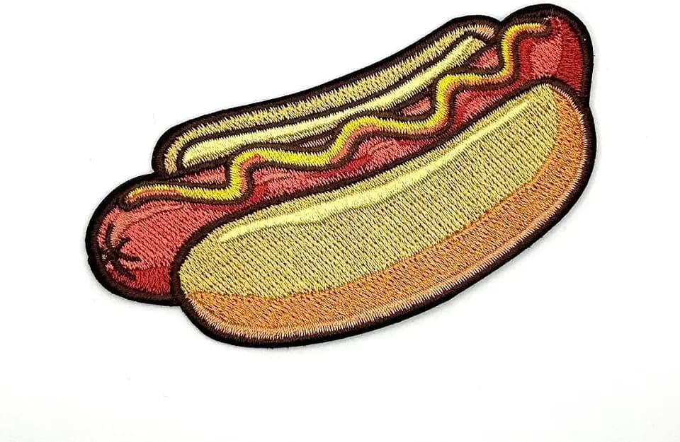 3.5" Hotdog Iron On Patch - Embroidered Hotdog Applique Appliques Iron On Sew On Patches for Holes, Clothing, Jeans, Hat, Backpacks, Clothes - Hotdog Patch