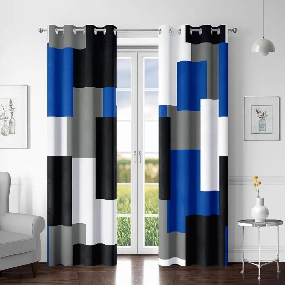 Tyrot Royal Blue Black Blackout Curtains for Bedroom Living Room 84 inch