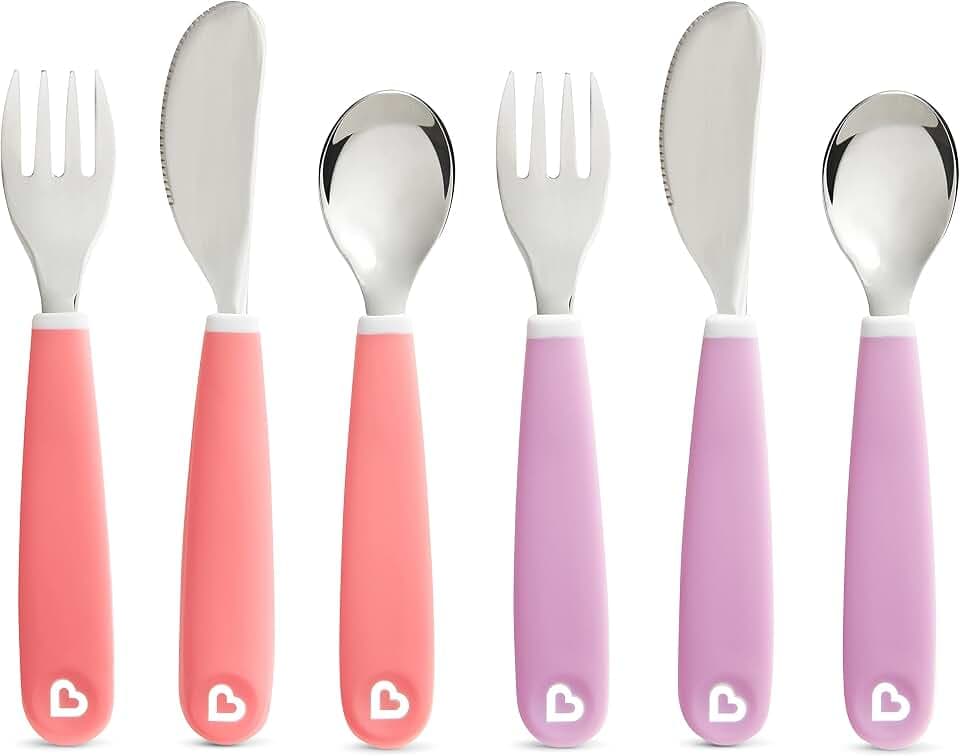 Munchkin® Splash™ Toddler Fork, Knife and Spoon Utensil Set, 6 Pack, Pink/Purple