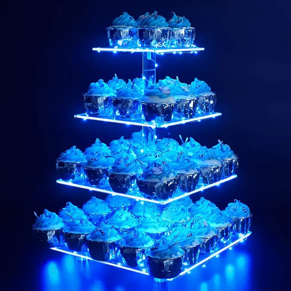 YestBuy 4 Tier Cupcake Stand with Blue Lights, Cupcake Tower Stand 50 Cupcakes
