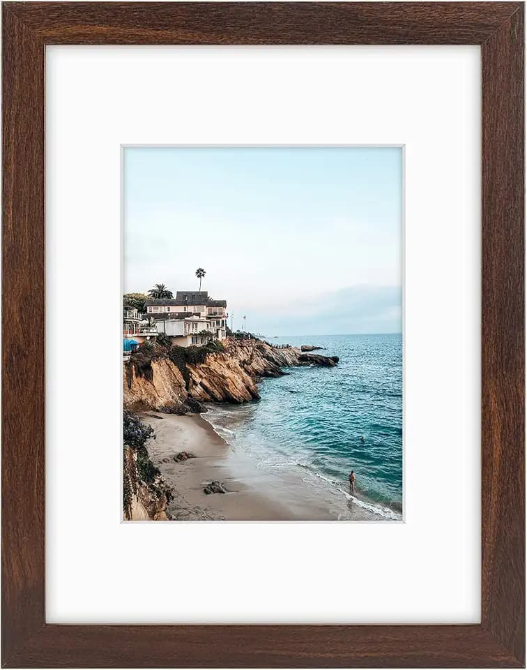 Frametory 9x12 Frame with Mat for 6x8, Real Glass, Brown