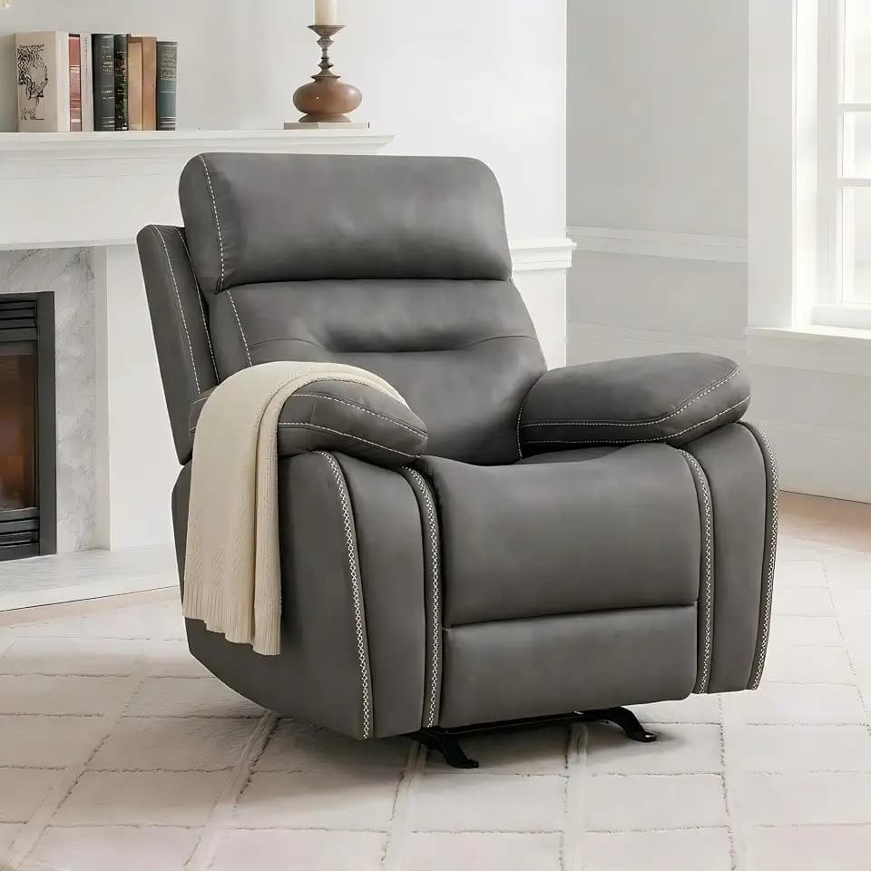 KISLOT Leather Recliner Chair Manual Sofa Rocker for Adults with Overstuffed Arm for Living Room Bedroom Home Theater Seating
