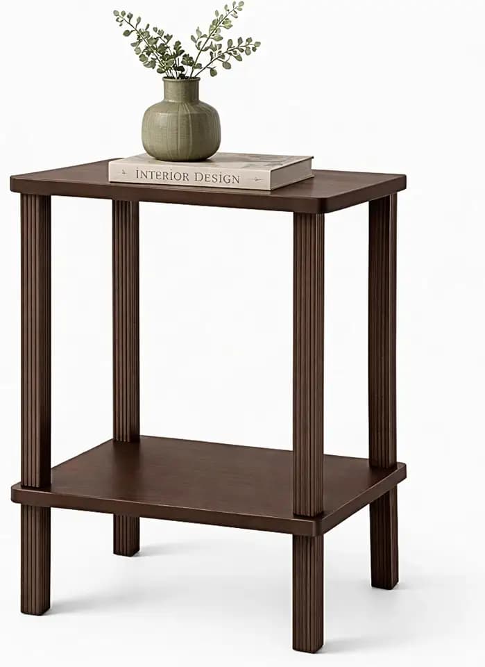 Retrograde Real Wood Dark Brown Side Table, Fluted End Table Nightstand