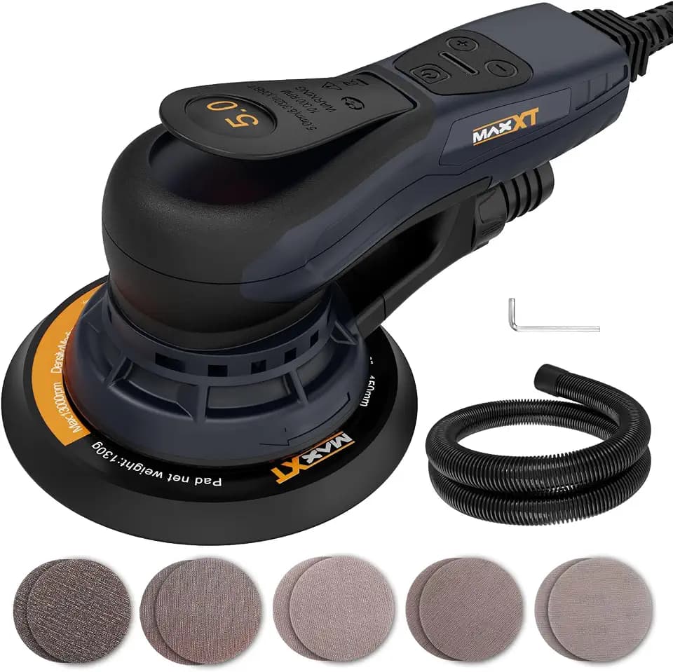 MAXXT Electric 5mm Random Orbital Sander, Brushless 350W 3A Palm Sander, Multi-function Variable Speed Electric Corded Orbital Sanders Machine with 6Inch Sanding Pad, 10 Sanding Papers for Woodworking