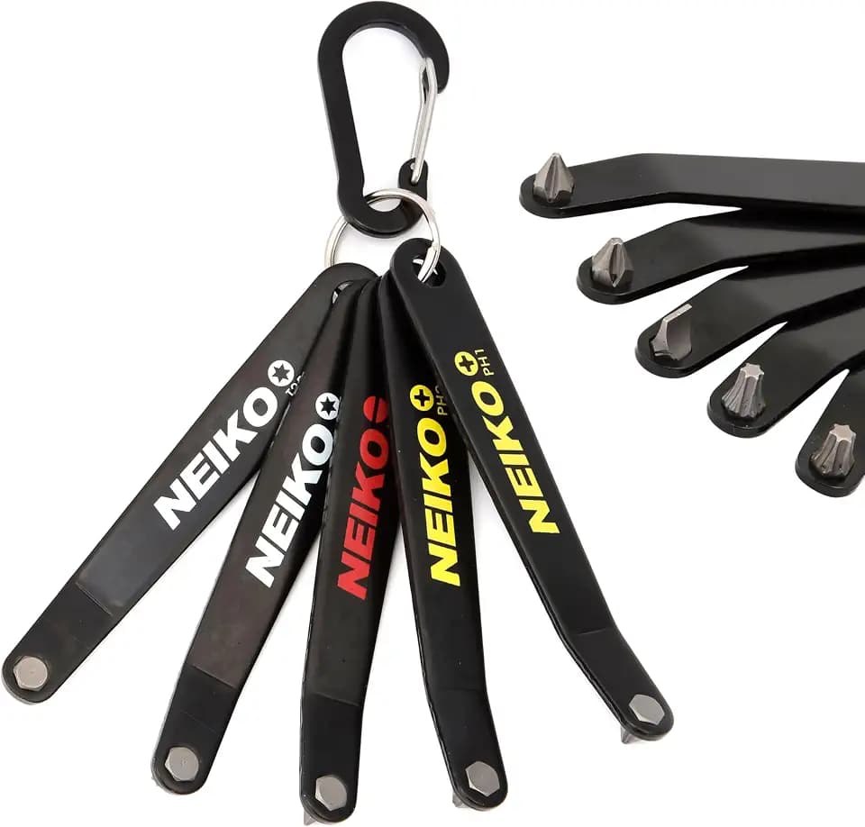 NEIKO 01322A Ultra Low Profile Offset Screwdriver & Torx Set, 5 Pc, Heavy Duty S2 Steel Construction, SAE, 10mm Bit Depth, Angled Hex Bit, Bent Screwdriver for Tight Spaces, Allen Wrench Keychain