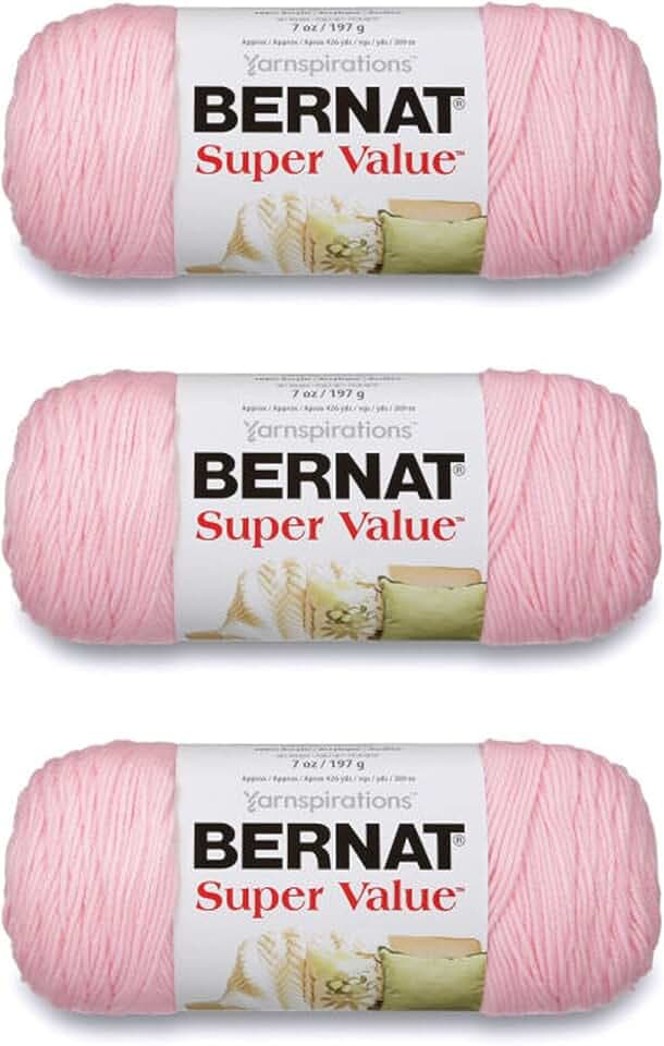 Bernat Super Value Yarn for Crocheting Soft, Baby Pink, 3-Pack