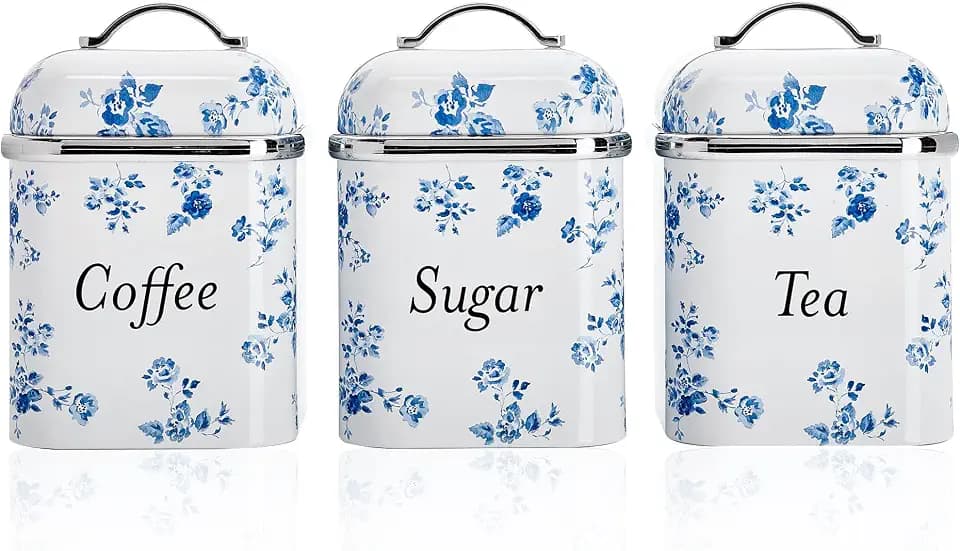Laura Ashley China Rose Coffee Tea Sugar Container Set - Storage Canisters