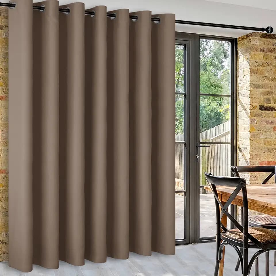 DWCN Room Divider Curtain - Extra Wide Blackout Curtain for Sliding Glass Door, Living Room, Bedroom Partition and Shared Office Space, 1 Grommet Curtain Panel, 10ft Wide x 7ft Tall, Khaki