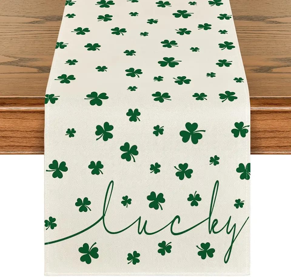 Artoid Mode Beige Lucky Shamrock St. Patrick's Day Table Runner, Seasonal Spring Holiday Kitchen Dining Table Decoration for Indoor Outdoor Home Party Decor 13 x 90 Inch