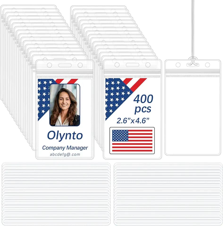 400 Pcs Clear Plastic Luggage Tags Holder Bulk Waterproof ID Card Badge Holder with Bag Tag Loops, Luggage Tag Loop Straps for Suitcases, Backpacks,School, Business Travel& Office Supplies