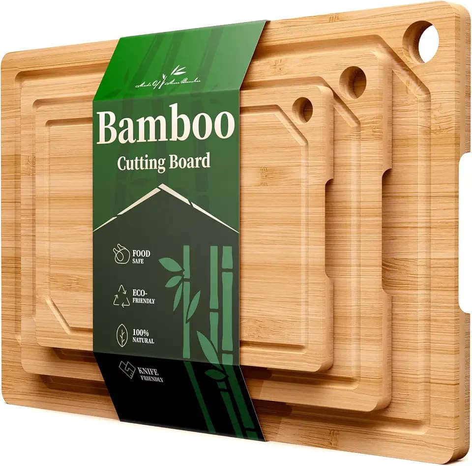 Kitsure Bamboo Cutting Board for Kitchen, Set of 3, Natural
