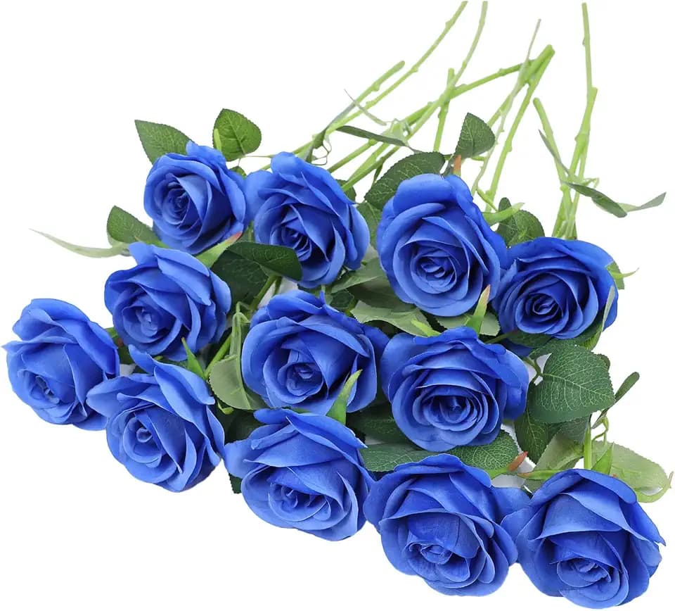 LVEFIT Artificial Rose Flower Artificial Flowers Flower with Long Stem Silk Roses Bouquet for Wedding Bridal Shower Party Home Decoration (Royal Blue, 12 Pcs)