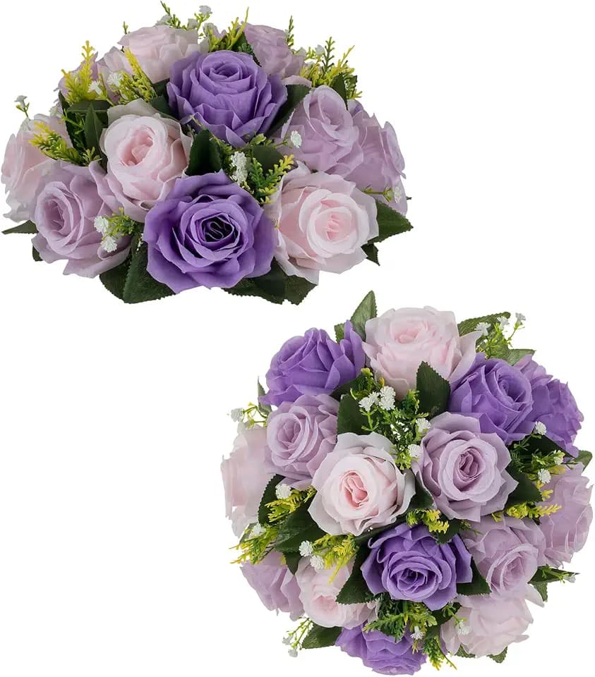 BLOSMON Purple Pink Fake Flowers: 2 Pcs Artificial Flower Balls Centerpiece