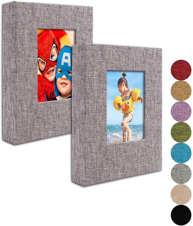 GPIRAL Small Photo Album 4x6 – Clear Pages, Linen Cover with Front Window, Pack of 2, Each Album Holds 52 Photos, Small Brag Book for 4x6 Photos, Grey Fabric