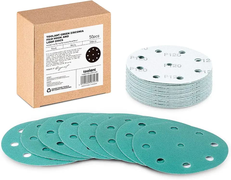 toolant 5 Inch 9 Hole 120 Grit Sanding Discs Hook & Loop, 50pack