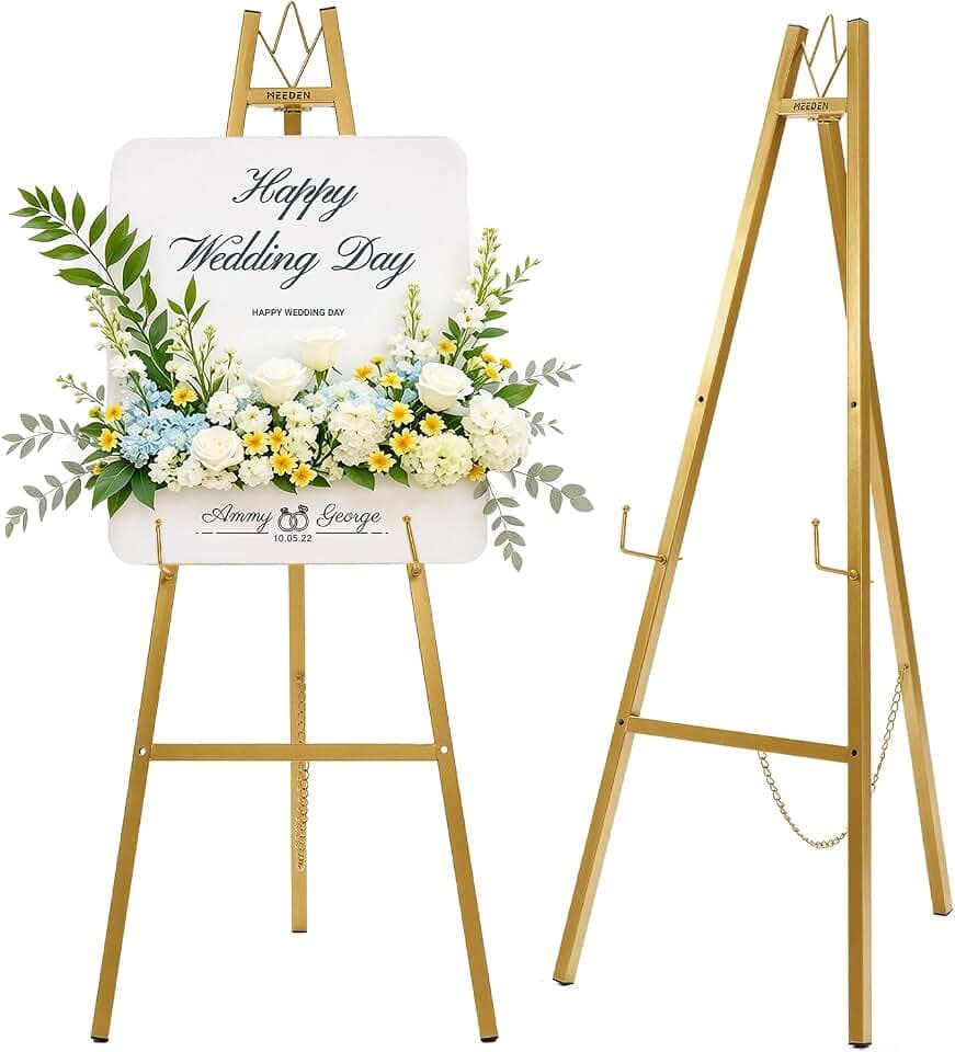 MEEDEN Gold Easel Stand for Sign: Assembly-Free Heavy Duty Display Easel