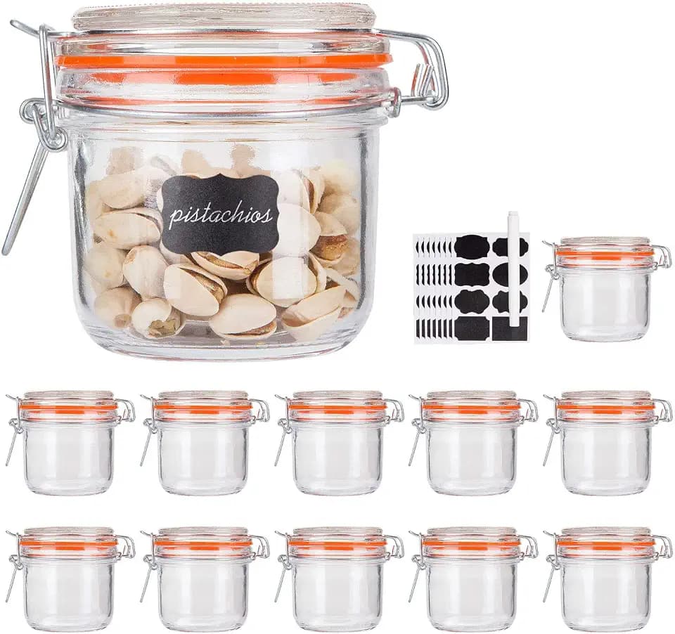 Glass Jars With Airtight Lids, 6 oz Mason Jars,Glass Jar With Leak Proof Rubber Gasket 200ml,Storage Jar With Hinged Lid for Home and Kitchen,GlassStorage Containers With Lids 12 Pack