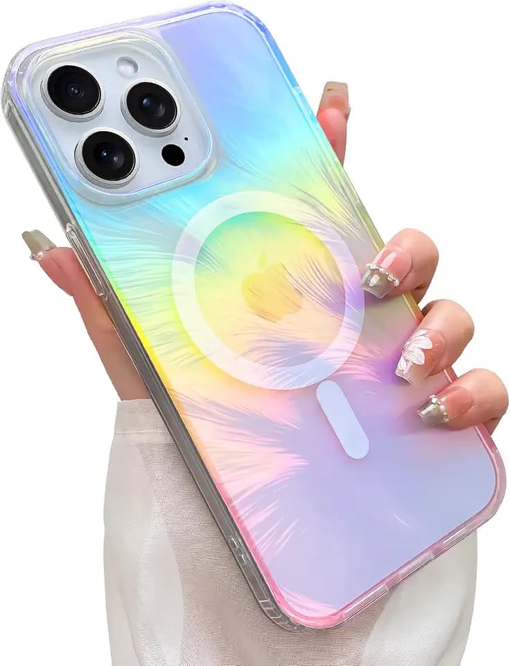 Aesthetic Case for iPhone 14 Pro Case, Iridescent Feather