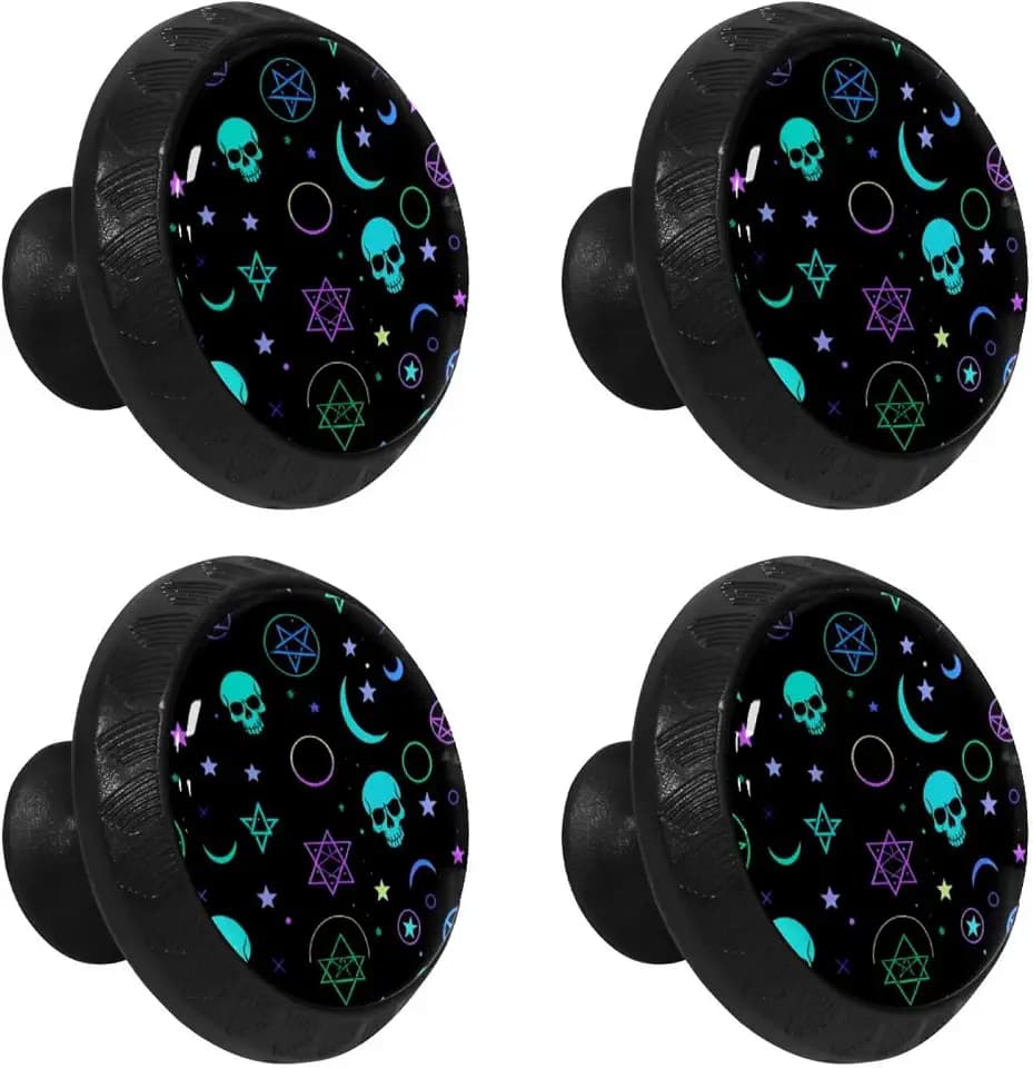 Black Drawer Knobs Skull 4 Pieces Kitchen Cabinet Knobs Round Drawer Dresser Pulls Handles for Cupboard Wardrobe Closet Door, Cabinet Hardware