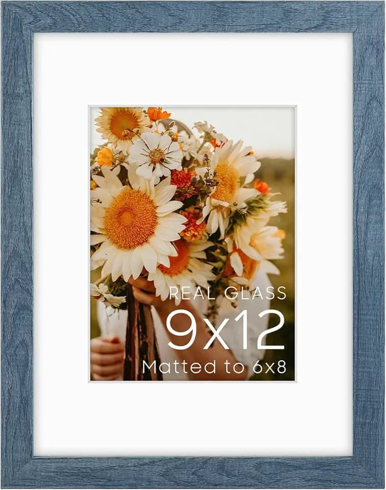 Golden State Art 9x12 Blue Picture Frame Mat for 6x8 Real Glass