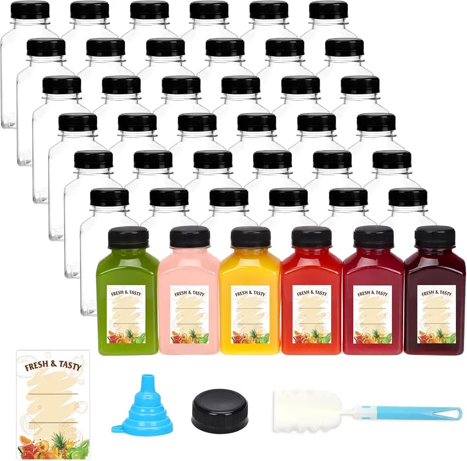 BAKHUK 10oz Plastic Juice Bottles with Caps, 36pcs Clear Juice Containers