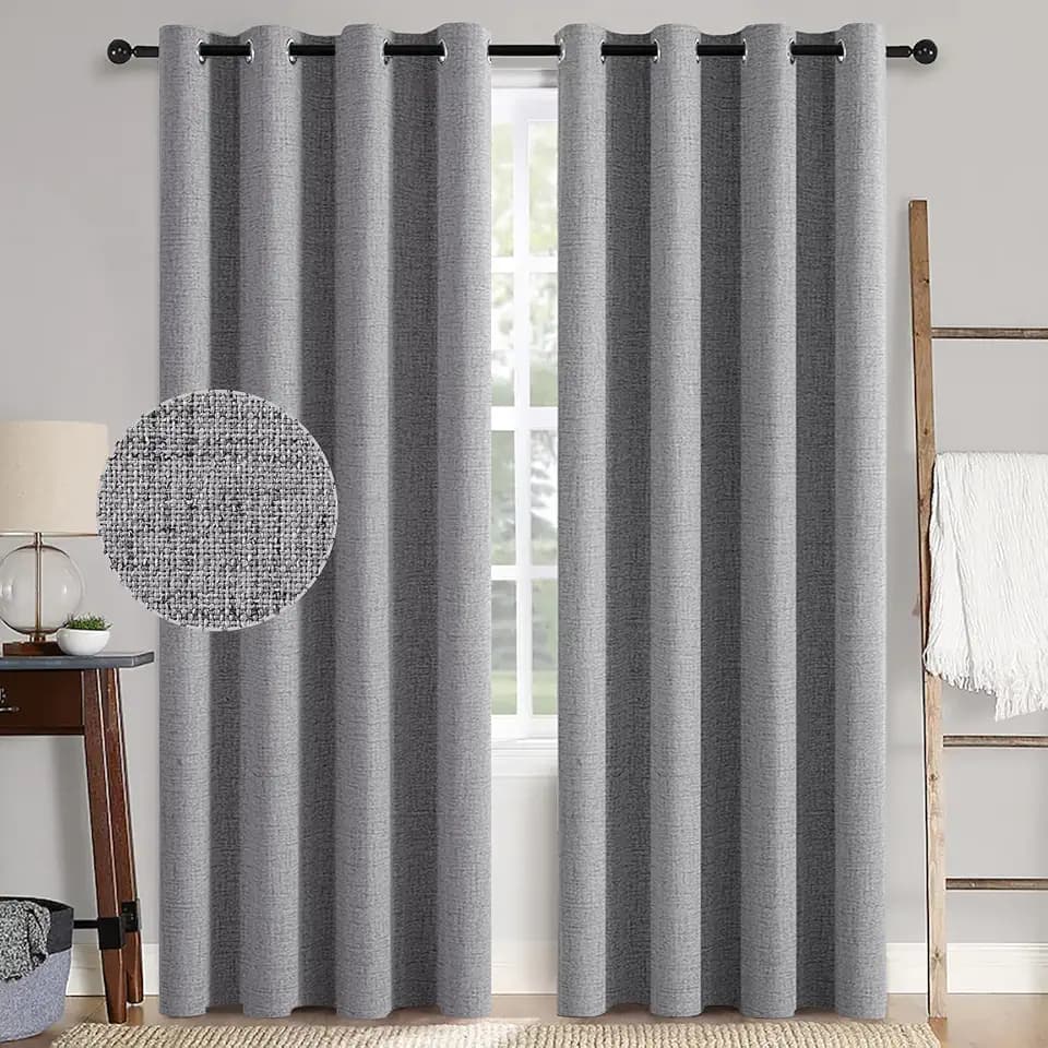 MIULEE 100% Blackout Linen Curtains for Bedroom 52x84 Inches Grey