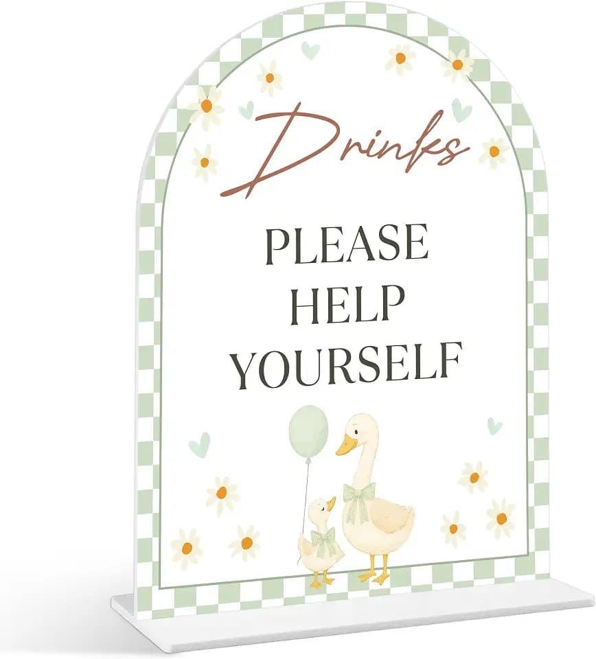 Drinks Please Help Yourself Sign - Goose Baby Shower Sign, 1 Pack Arch Acrylic Sign with Stand, Gender Reveal Party Table Decor, Little Goose Baby Shower Supplies (SP17)